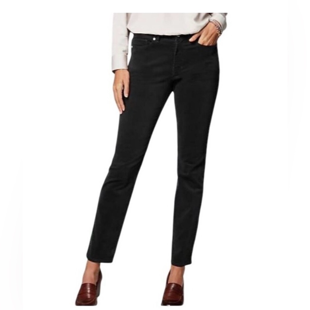 J.Jill 12 Authentic Fit Slim-Leg Stretch Corduroy Pants, Black Size